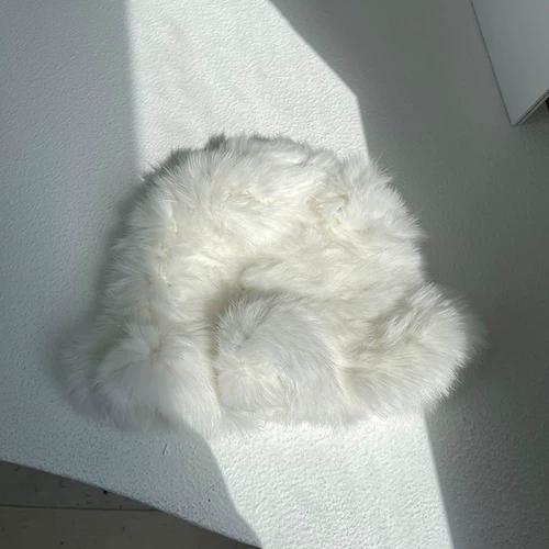 Rabbit Fur Hat Female Chuanxi White Fur Hat Fur Cold and Warm Plush Knitted Hat Cute Headgear Autumn and Winter