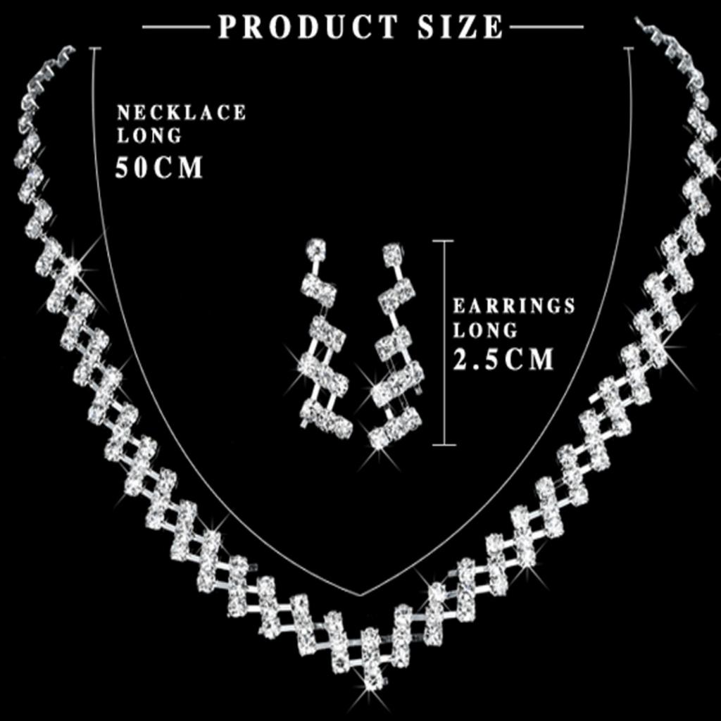 Luxury Rhinestone Geometric Bridal Necklace Earrings Set For Women Dainty Elegant Waterdrop Crystal Wedding Banquet Zircon Set