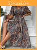 Bohemian Floral Long Dress With High Waist For Vacation And Casual Wear