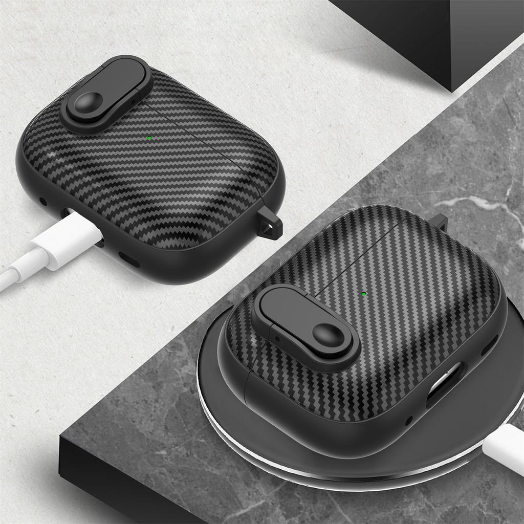 Carbon Fiber Texture Case for Airpods Pro 2 Anti-Drop Protective Cover for Airpods 3 2 1 Hard Shell with Keychain