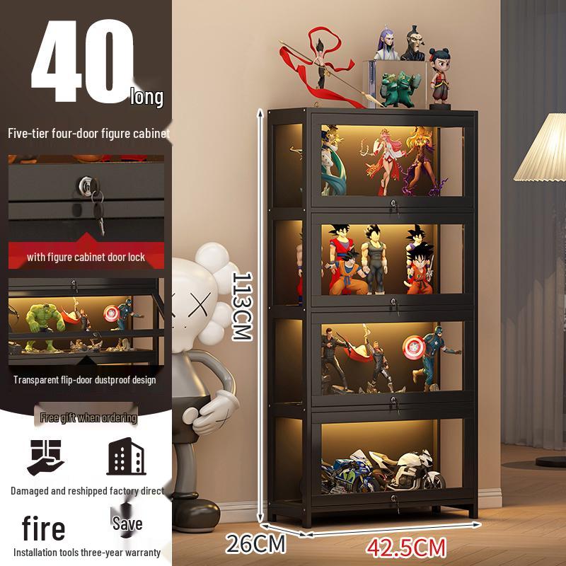 Acrylic Lockable Display Case with LED Lights for Figurines and Models, Dustproof Transparent Stand