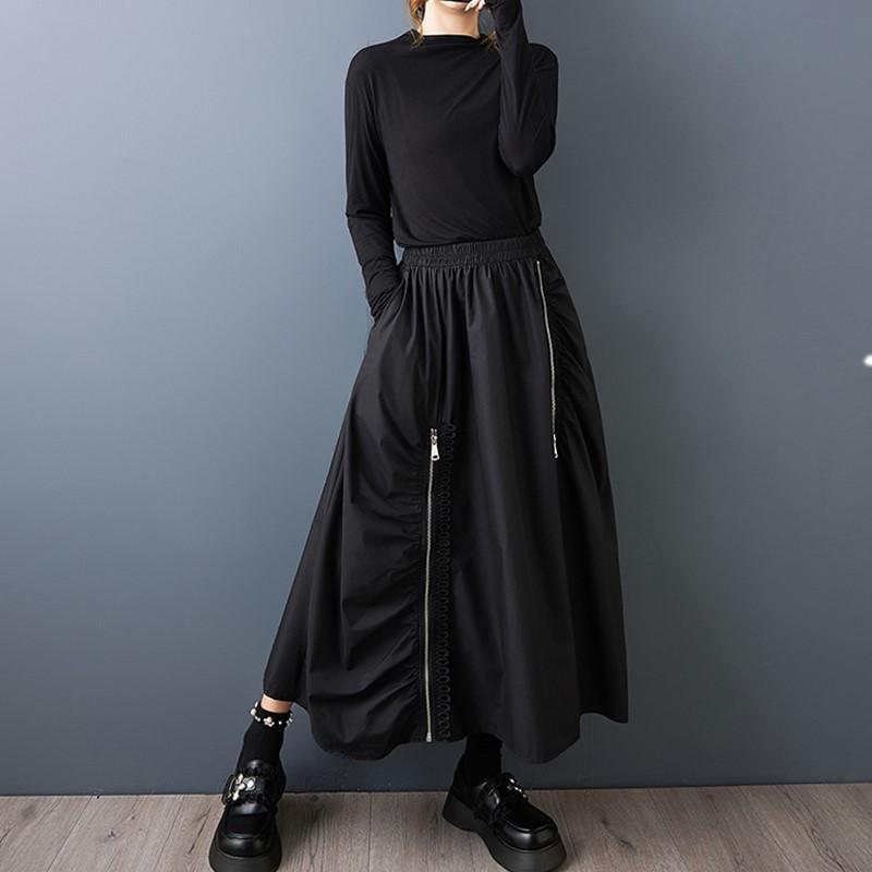 Plus Size High Waist Black Vintage Casual Spring Autumn Loose Long for Woman Skirts Womens Skirt
