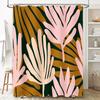 Pink Palm Leaves Shower Curtain Green Gold Colorful Bathtub Liner For Home Bathroom Decor Size 69X70 In