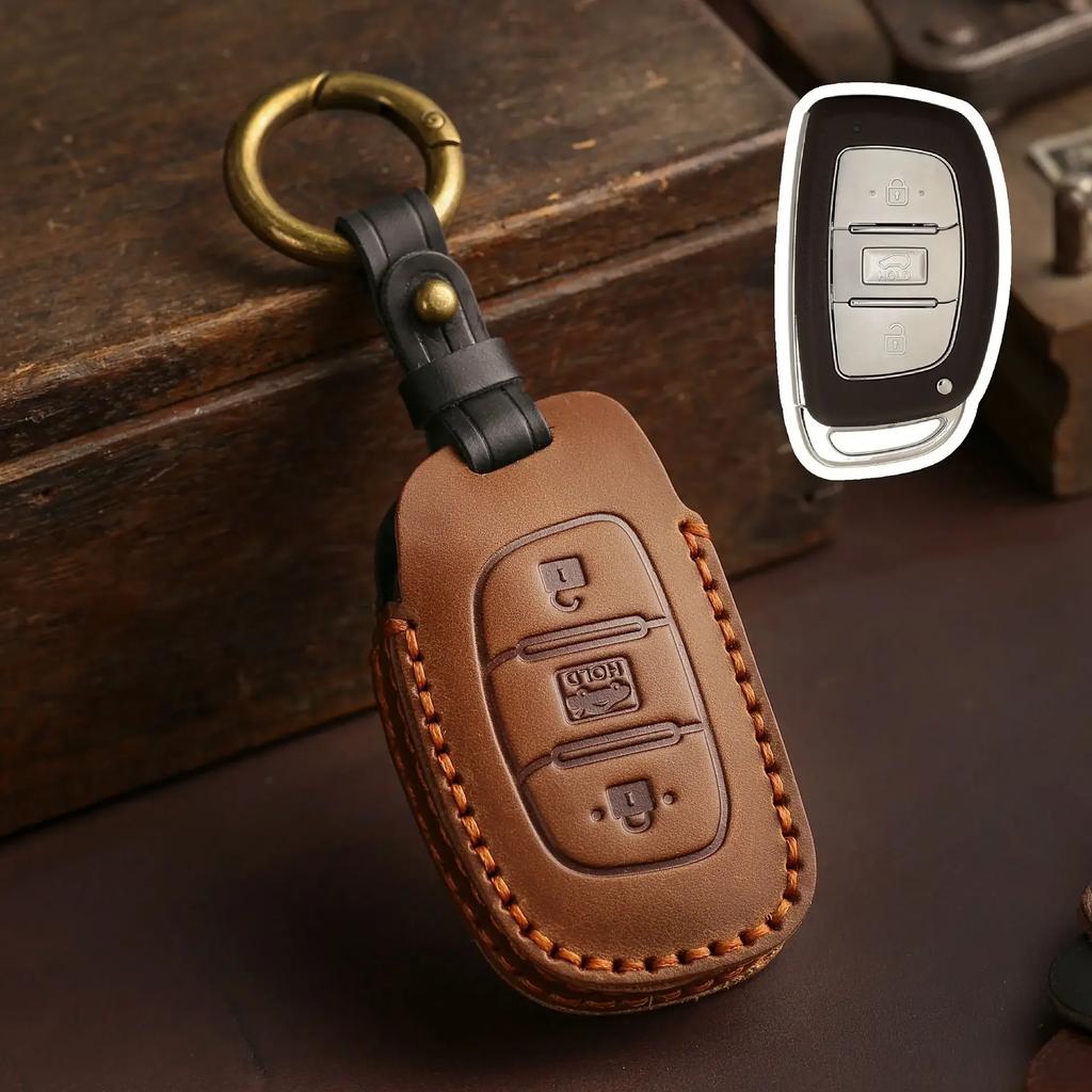 Leather holder shell cover Car Fob Key Case Protector for Hyundai Ix25 I10 Ix35 Mistra 2013-2018 Remote Keychain Accessories
