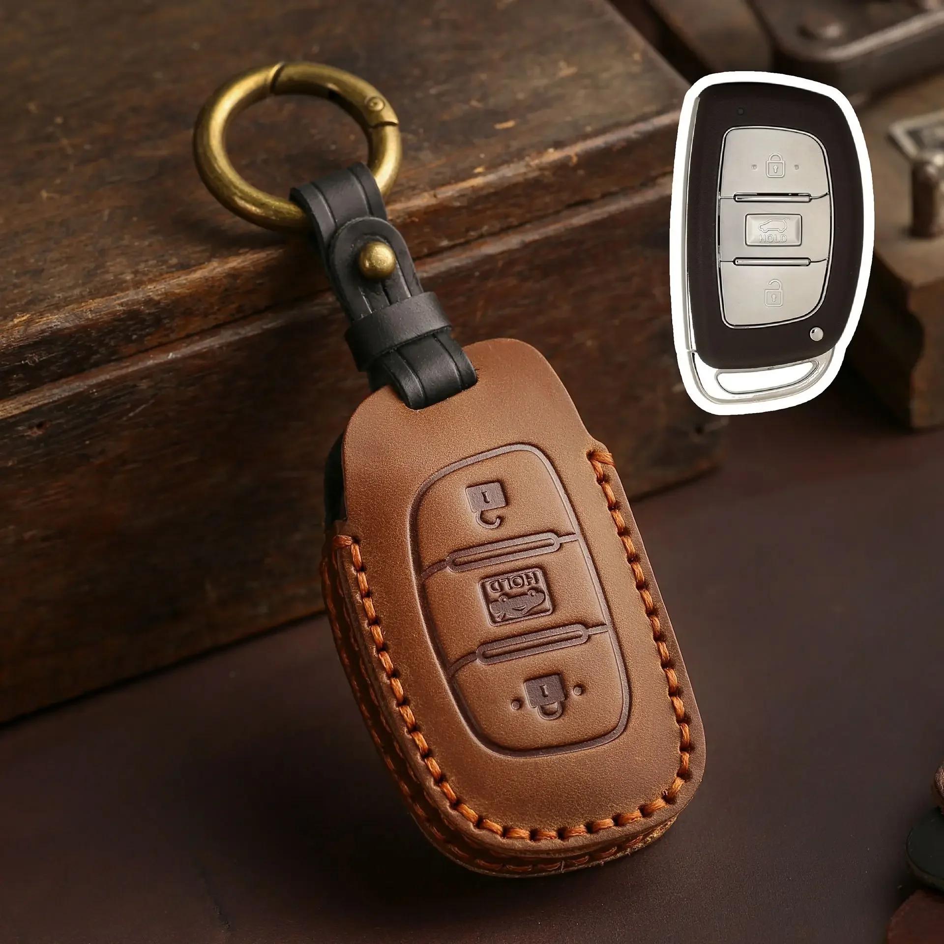 

Leather holder shell cover Car Fob Key Case Protector for Hyundai Ix25 I10 Ix35 Mistra 2013-2018 Remote Keychain Accessories