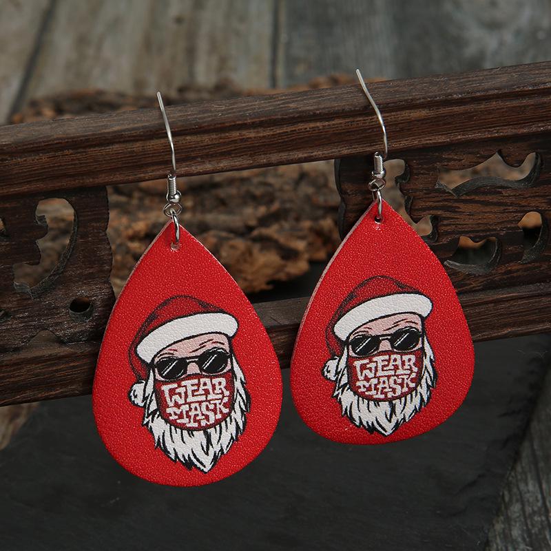 

New European & American Christmas Collection: Double-Sided Santa Claus Leather Earrings with Printed Lettering for Women