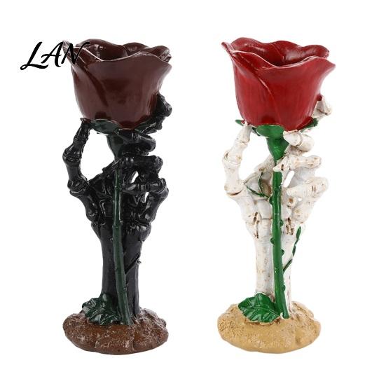 Decorative Skeleton Hand Gift Halloween Rose Candle Holder, Gothic Resin Ornament Holder for Home Table Decor, Dark Style Romantic Atmosphere