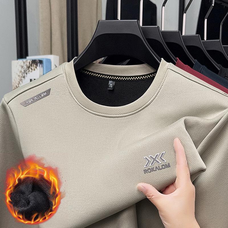 

2025 Winter Men s Fleece Pullover Sweatshirt: Round Neck, Thickened Long-Sleeve Base Layer 185/3XL (170-185 Jin) бежевий