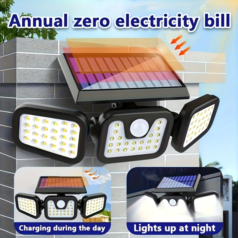 74 LED Solar Outdoor Motion Sensing Safety Lights,3-head Rotatable LED Wall Light,suitable for Garden,courtyard,garage,street
