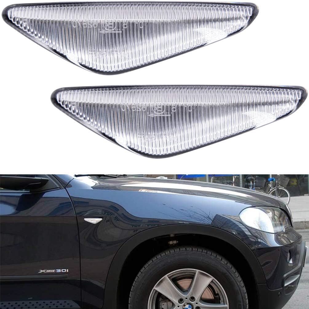 Clear Lens LED Side Marker Lights for 2007 2008 2009 2010 2011 2012 BMW E70 X5 E71 X5 E72 X5 F25 X3 Front Turn Signal Lights Lighting Housing OEM