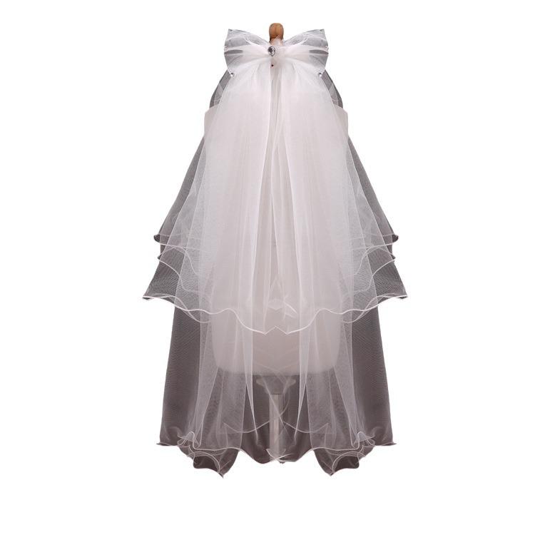 

Children s Princess Wedding Dress with Double-Layer Veil and Rhinestone Bow Hair Accessories 60cm-80cm розовый