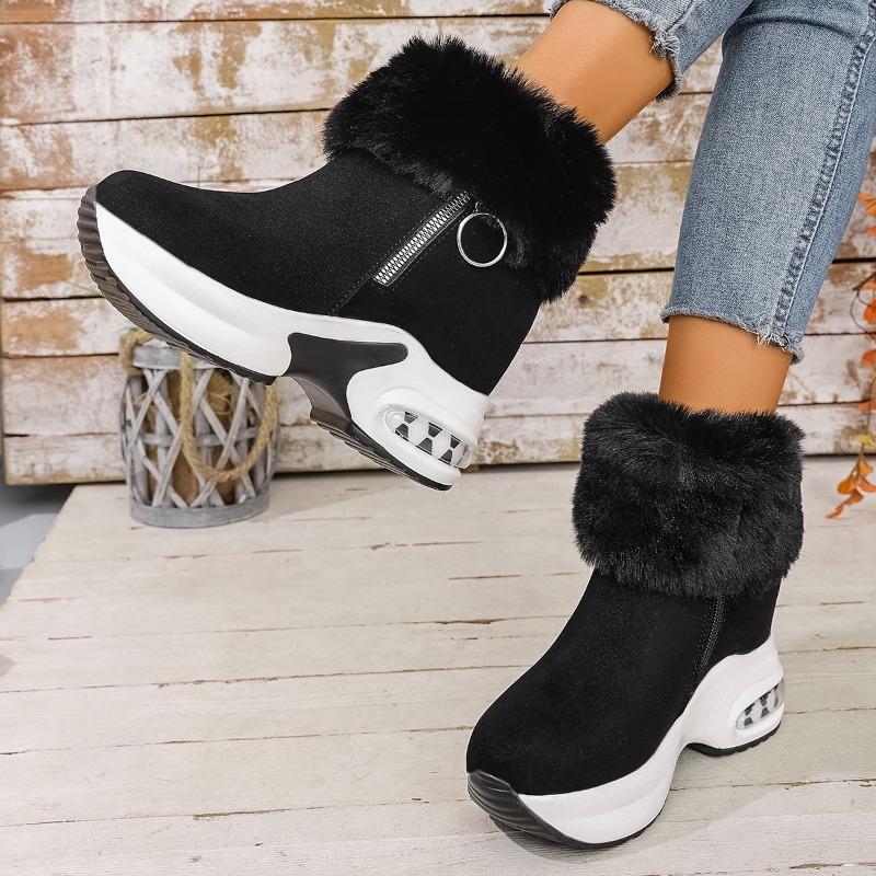 Mode Winter Plateau Innen Erhöht Fleece Warm Schneestiefel High Top Seitenreißverschluss Damen Kurze Baumwollstiefel