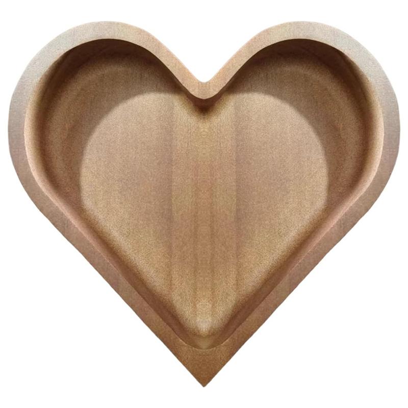 ABBY-Heart Shaped Wooden Bowl Decorative Fruit Tray Stackable Snack Dessert Plate