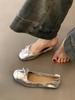 Single shoes women's 2025 new soft-soled silver evening bow ballet ladyshoes French light mouth flat-soled grandma shoes