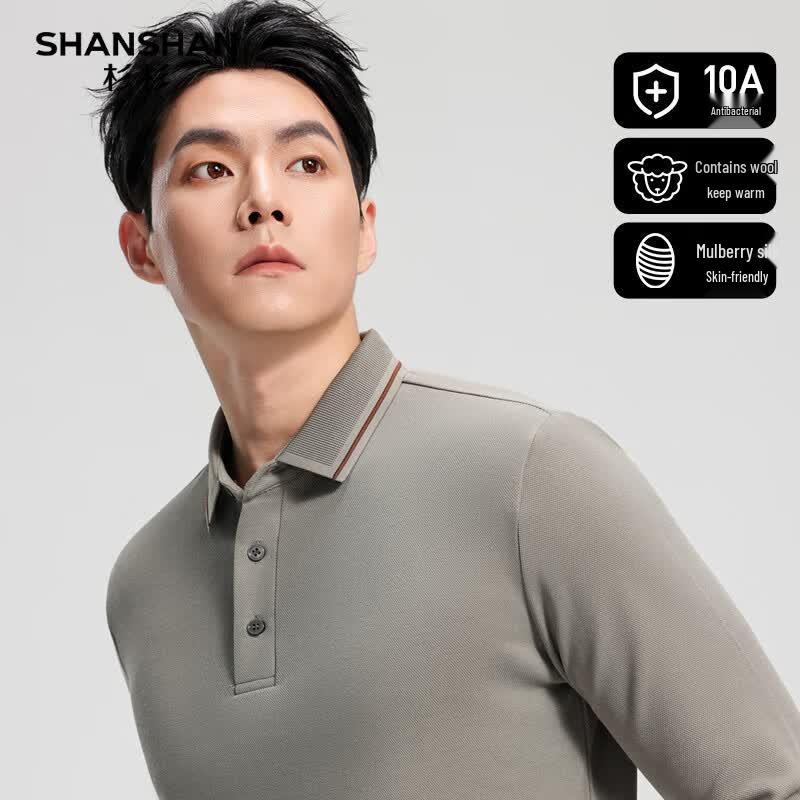 Shanshan Men's Autumn 10A Antibacterial Wool-Blend Pique Polo Shirt