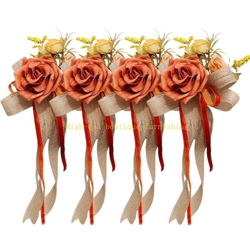 Set mit 4 eleganten Blumen-Schleifen-Anhängern für Hochzeitsauto-Gläser und Türgriffe