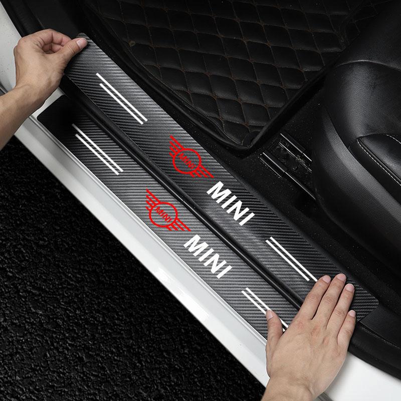 4Pcs Carbon Fiber Car Door Sill Protection 3D Sticker Car Accessories For MINI Cooper F54 F55 F56 R56 R60 SONE Roadster Clubman Coupe