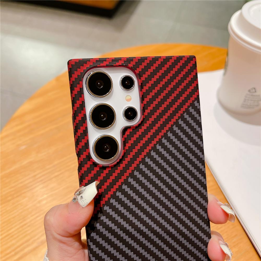 Luxury Ultra Thin Carbon Fiber Textured Phone Case For Samsung Galaxy S25 S24 Ultra S23 Plus S22 Note 20 Shockproof Hard Cover