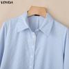 VONDA Elegant Women Lapel Neck Long Sleeve Striped Ruffled Casual Shirts Dress