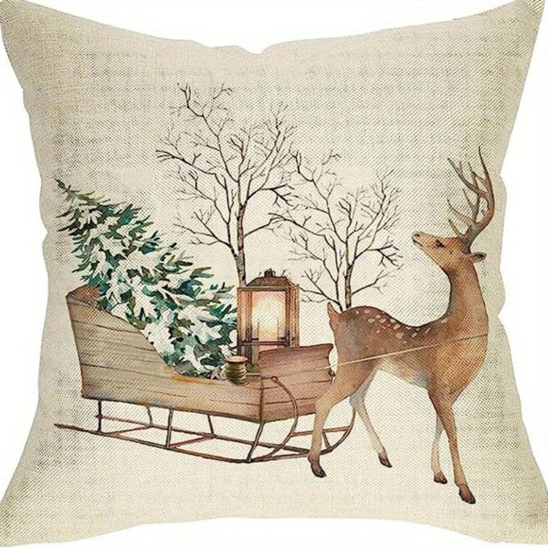 

2D Pillowcases Throw Pillow Santa Claus Snowman Reindeer Pattern Polyester Material with Zipper Machine Washable for Home Decor 450*450mm