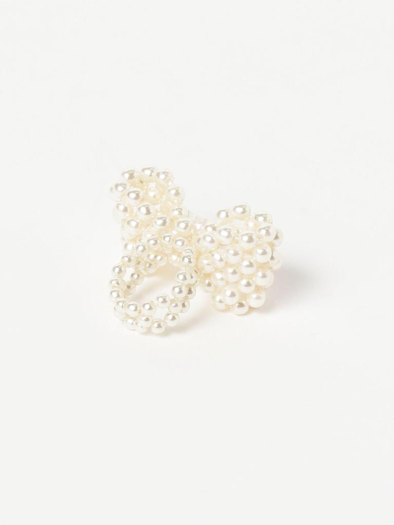 Beams Boy Women's Pearl Ribbon Ring, White, Free Size, 13421211960