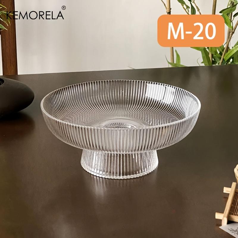 KEMORELA Hammered Glass Fruit Bowl Large Capacity Vertical Stripe Design for Restaurants Cakes And Snacks Elegant Serving Bowl