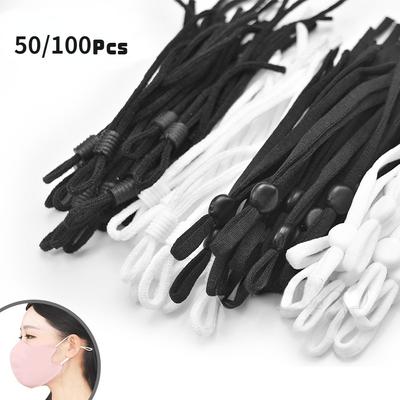 50/100 Stück Verstellbares Maskenband Näh-Gummiband Schnur mit Schnalle Weiß Schwarz Seil DIY Herstellungszubehör Zubehör