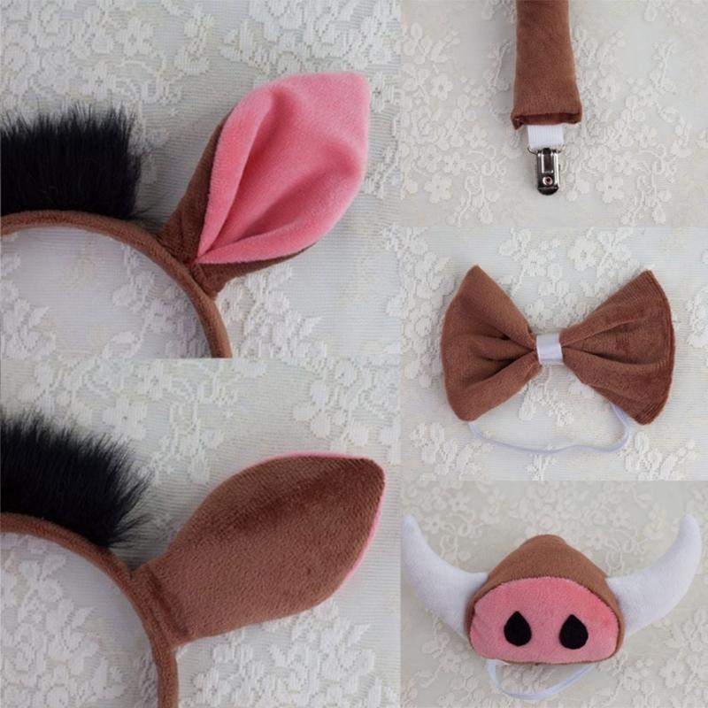 Pig Costume Set Pig Ears Tail Bowtie Tutus Animal Fancy Costume Kit Accessories