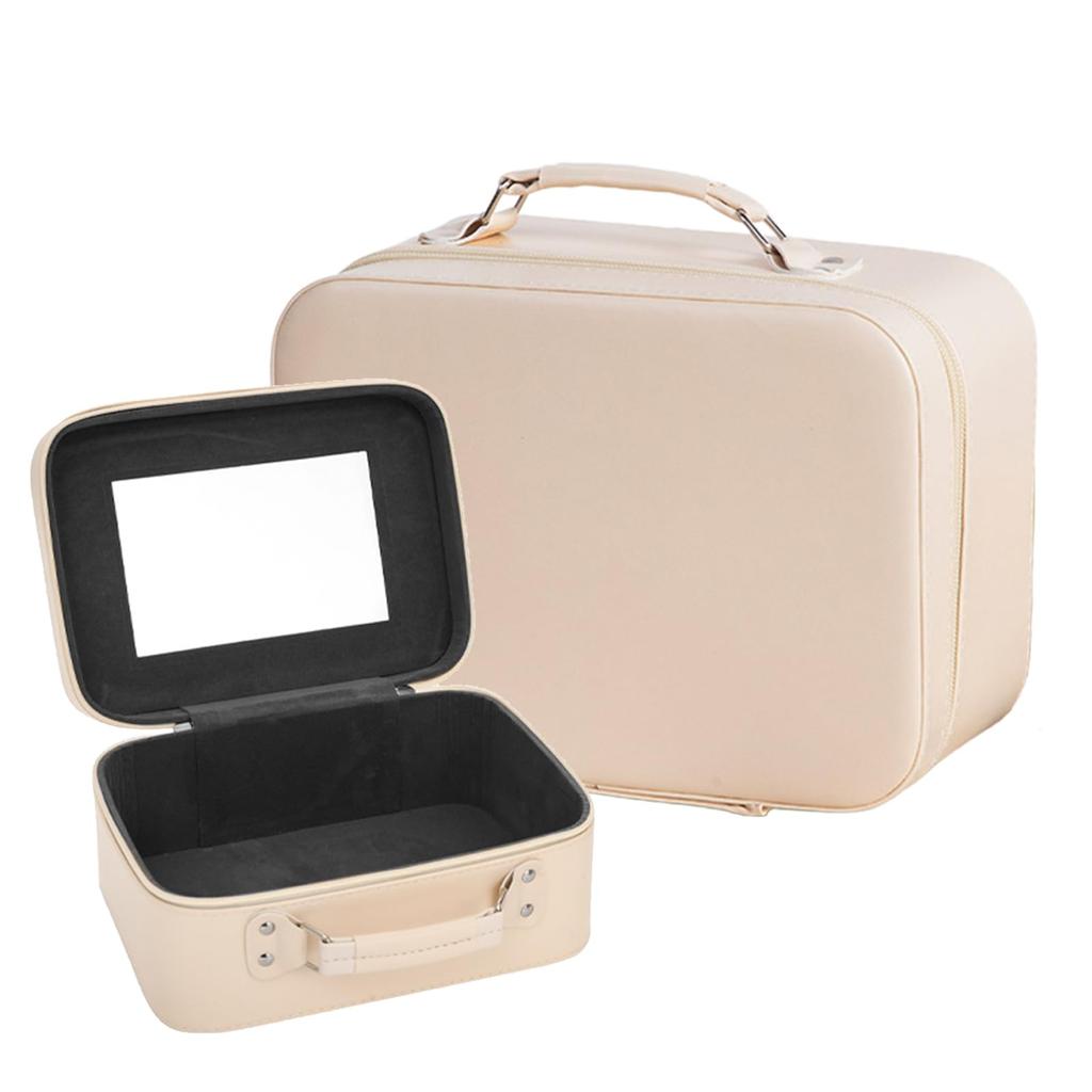 Siomlana Simplicity PU Makeup Box with Storage Large Makeup Large Cosmetic Vanity Cosmetic with Cosmetic Easy to For Travel Mirror, Case, Capacity,