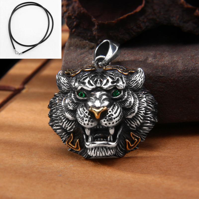 Retro und kraftvoller Tigerkopf-Anhänger. S925 reines Silber. Trendige männliche personalisierte Tierkreiszeichen Tigerkopf Pullover Kettenanhänger.