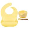 Silicone Bib & Tableware Set: Snail Bowl, Wooden Handle Spoon & Fork - Child Safe 3-Piece Feeding Kit