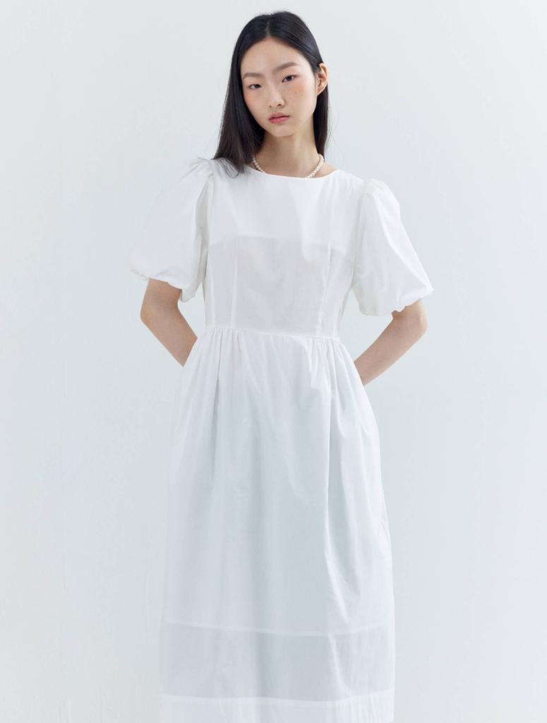 OPENING SUNSHINE Balloon Sleeve Blooming Dress White