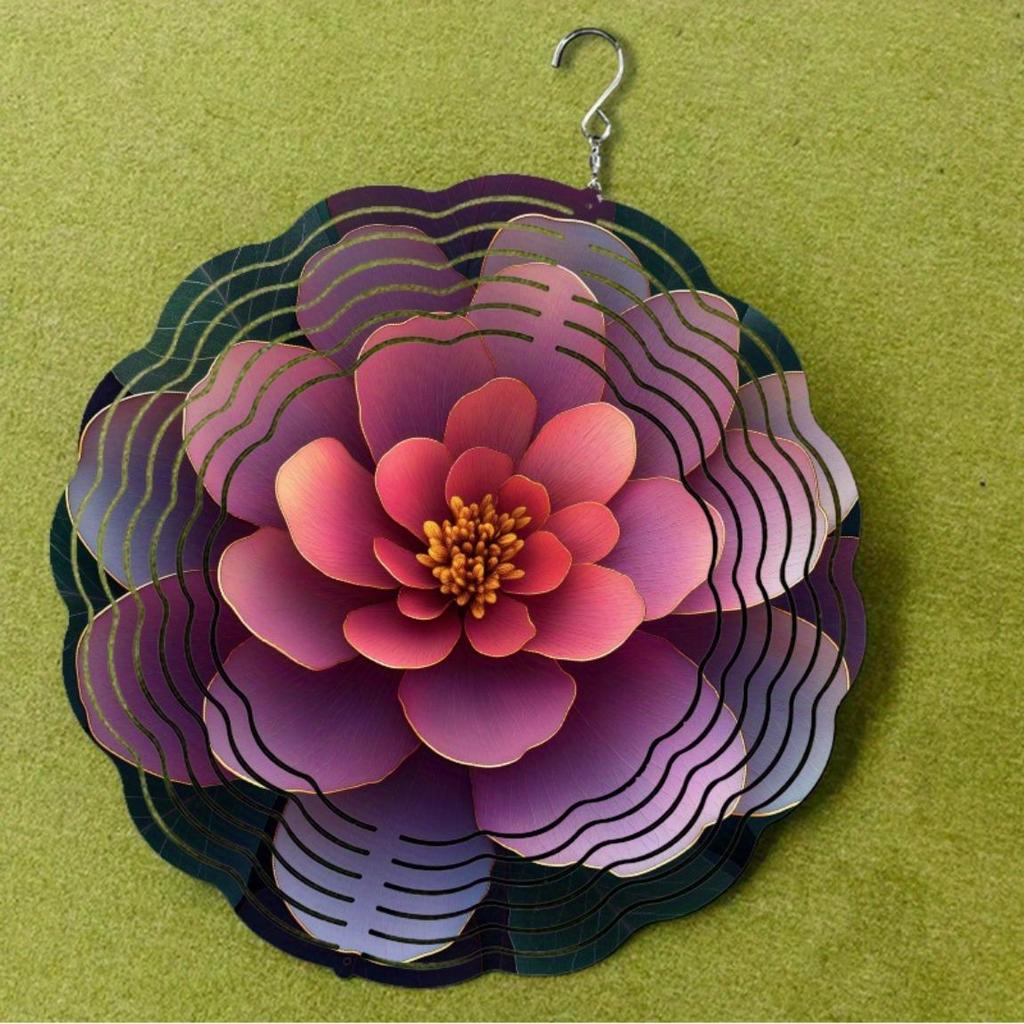 10 Inch Purple Flower Metal Wind Spinner with 360 Swivel Hook for Garden Patio Yard Outdoor Decor Christmas Thanksgiving Holiday