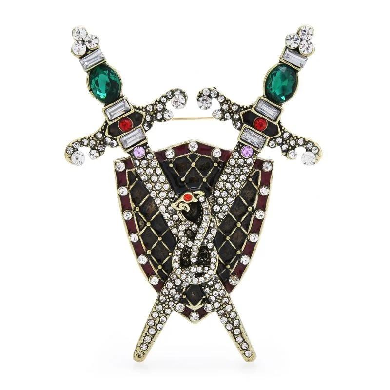 Spilla a forma di Spada e Scudo di Lusso per Donna e Uomo, Spilla a forma di Grande Serpente, Gioiello Vintage, Regalo, Spilla per Cappotto Invernale