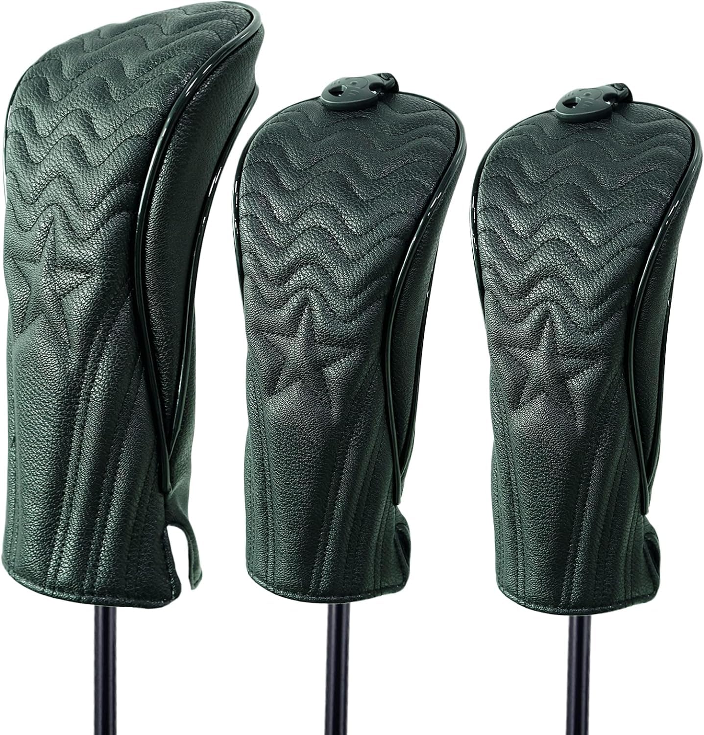 

Premium PU Leather Golf Headcovers for and Wood Golf with Wave Pattern Conversion Daggers (3-Piece Set) Driver, Driving, Clubs, (Black) чорний