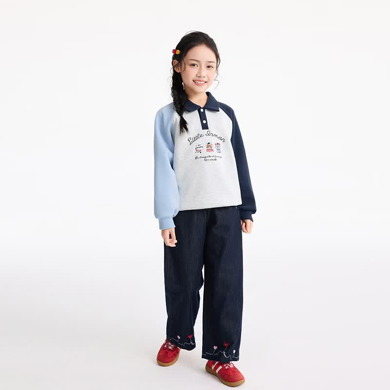 Little Yinman Girls' Embroidered Wide-Leg Jeans