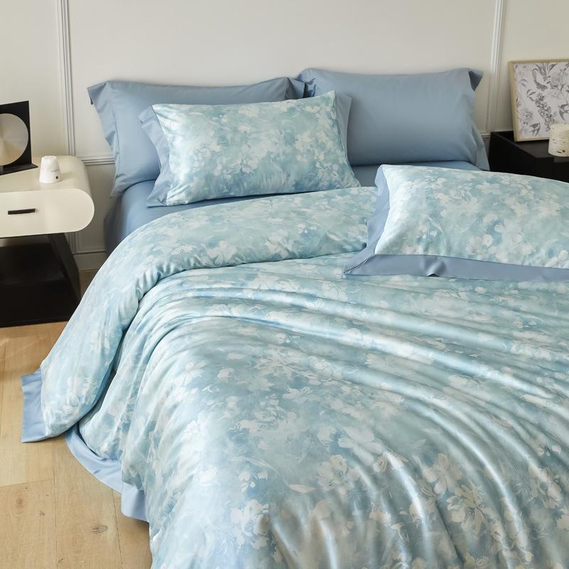 Eisseide Bettwäsche Set Vierteiliges Set, Hautfreundliche Wasserwasch-Bettlaken Bettbezüge Kissenbezüge