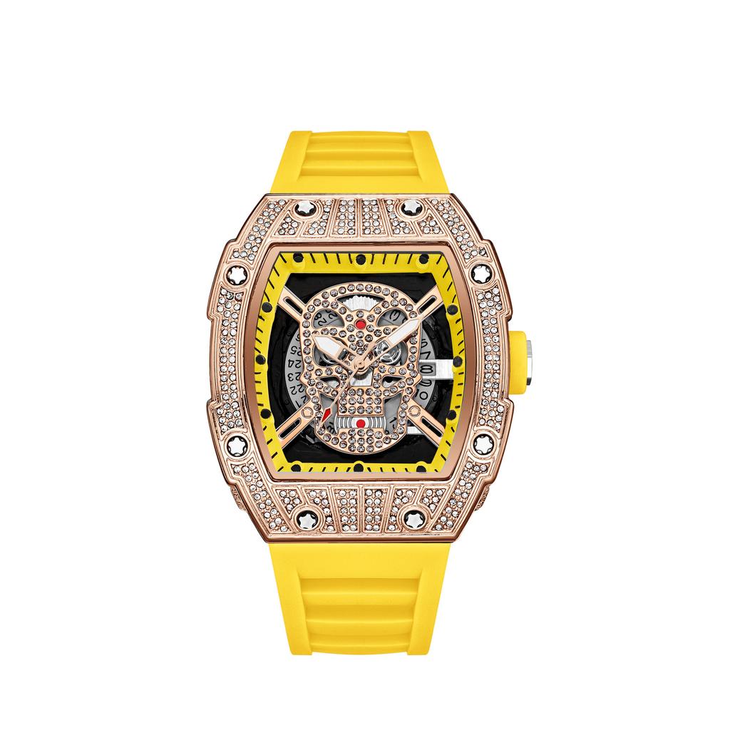 Diamond-Encrusted Gypsy Star Fashion Personality Hollow Gold Ghost Head Wind High-End Luminous Calendar Men'S Watch