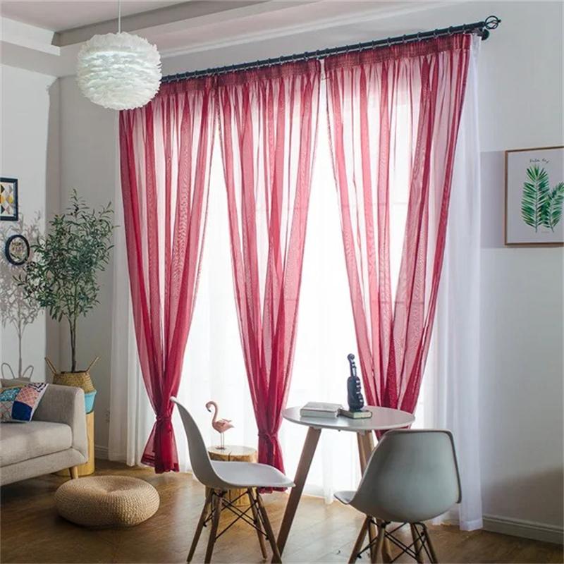 Solid Flerfärgad Tyll Skira fönstergardiner för vardagsrumsdekoration Vita Gardiner för rummet Sovrum Kök Voile Organza Gardiner Draperier
