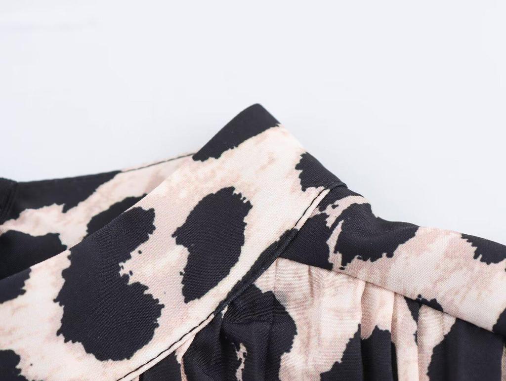 2025 Spring Women's European & American Style Print Stand-Up Collar Waist-Hugging Dress