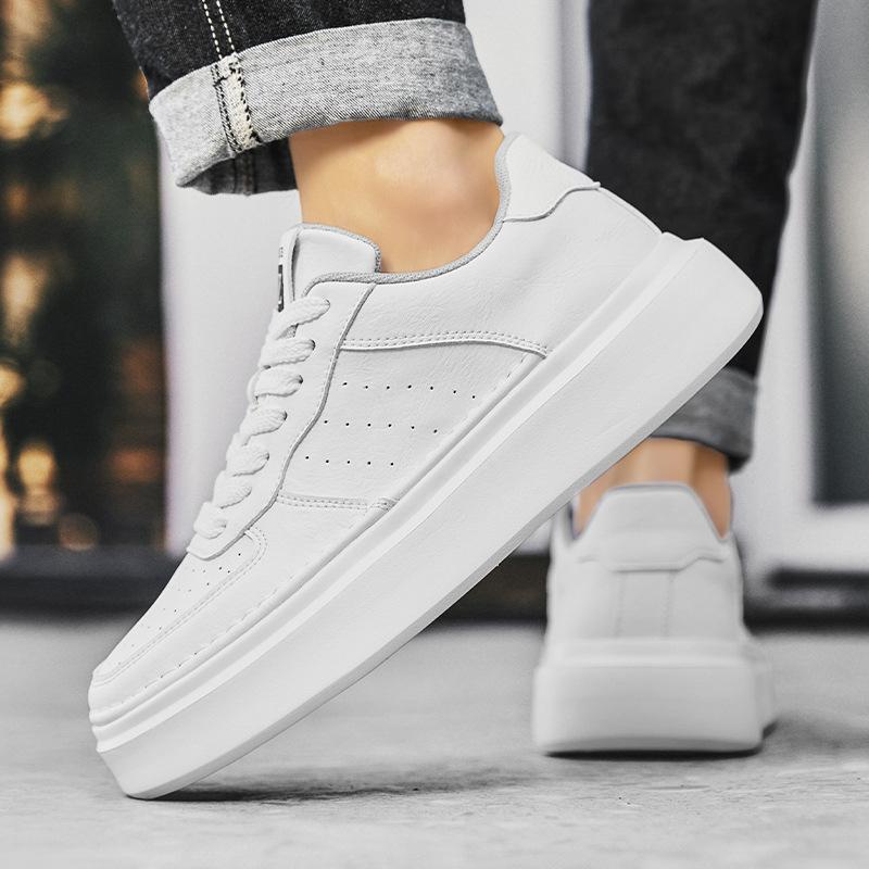 Couple Board Shoes Autumn Leather Surface Solid Color Versatile Low-top Sports Little White Shoes Large Size Platform Men's Shoes