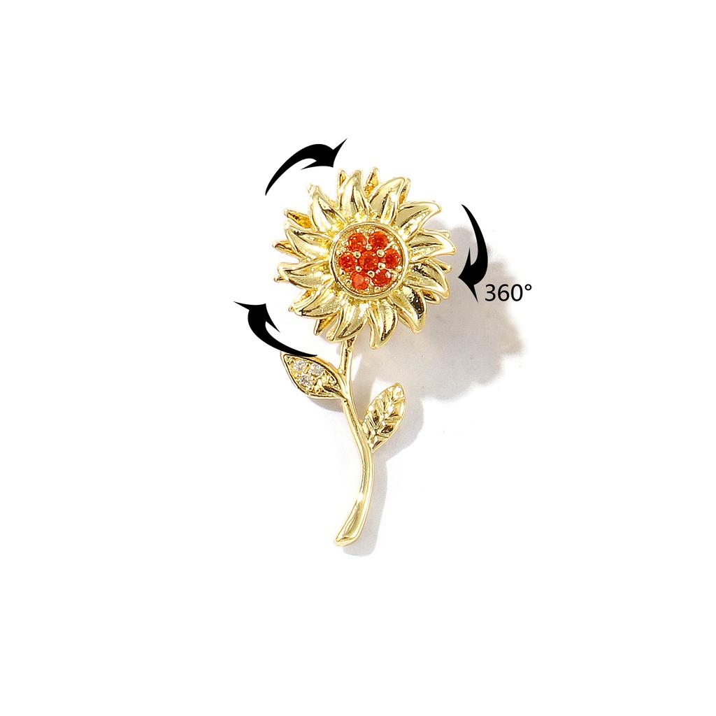 1 Piece Brass & Rhinestone Charms 18K Gold Plated Flower Rotatable Sunflower Daisy Pendants For DIY Necklace Jewelry Making