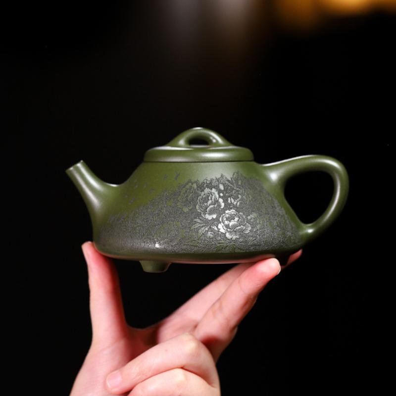 

260ml Ancient Yixing Purple Clay Teapot Handmade Stone Scoop Pot Raw Ore Green Mud Tea Soaking Kettle With Strainer Zisha Teaset