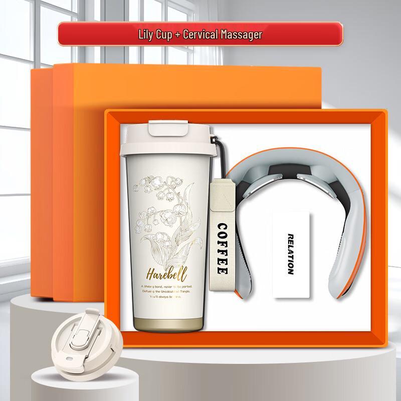 Lily of the Valley Coffee Cup & Rechargeable Neck Massager Gift Set