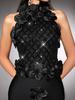 Cross-Border New Fashion 3D Floral Sequin Sleeveless Bodycon Evening Gown