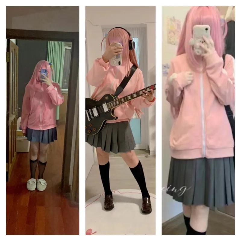Anime Bocchi the Rock Gotou Hitori Cosplay Kostüm Yamada Ryou Rosa Mantel Rock JK Uniform Halloween Outfits