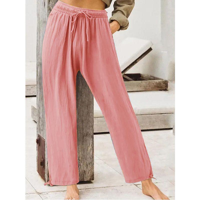

High Waisted Drawstring Solid Color Pants High Waist Drawstring Pure Color Pants Peach XXL