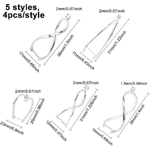 CHGCRAFT 20Pcs 5 Styles Brass Pinch Bails Ice Pick Pinch Clip Clasp Filigree Rack Plating Jewelry Clasps for Jewelry Necklace Bracelet Making DIY