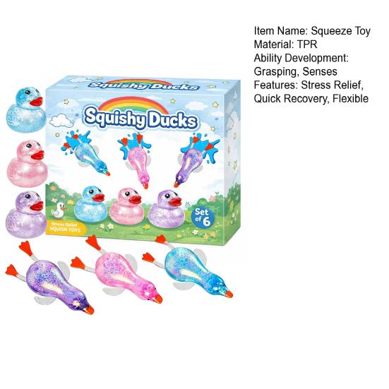 Yousheng 6Pcs Duck Slow-Rising Squeeze Toy Soft TPR Fidget for Stress Relief Portable Decompression Gadget for Kids Adults Fun Party Favor & Gift Box