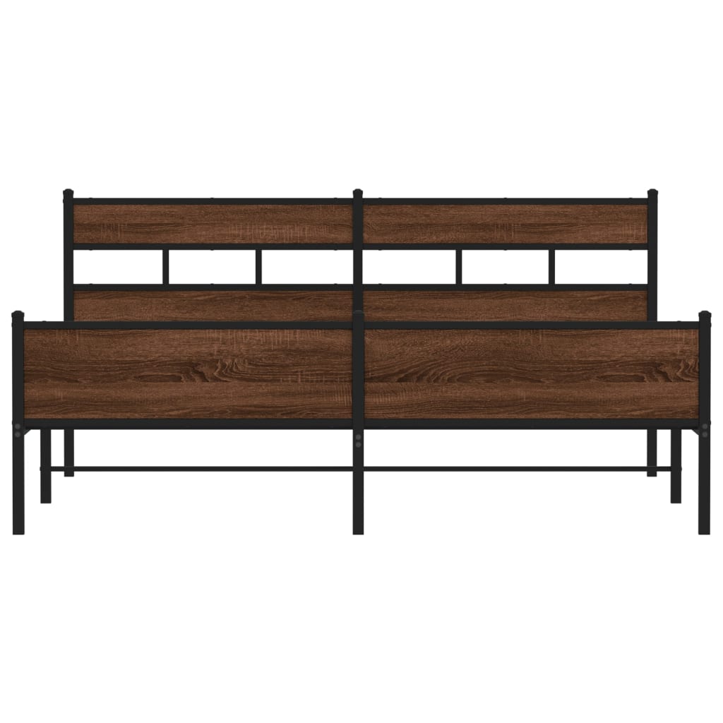 Metal Bed Frame Without Mattress Brown Oak Effect 180x200 Cm